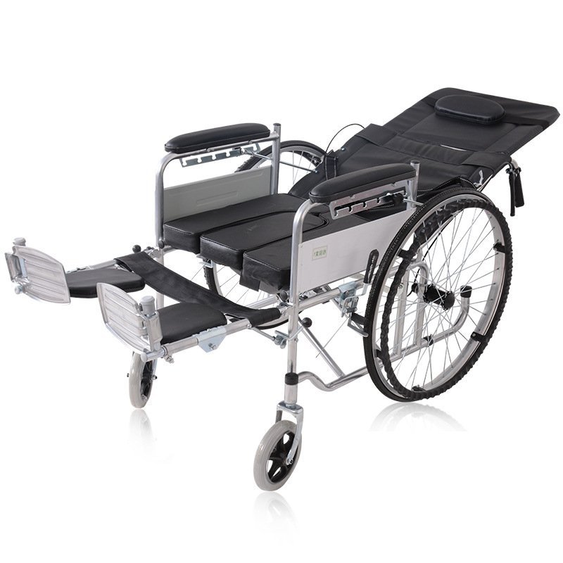 high back reclining manual wheelchair with toilet bucket