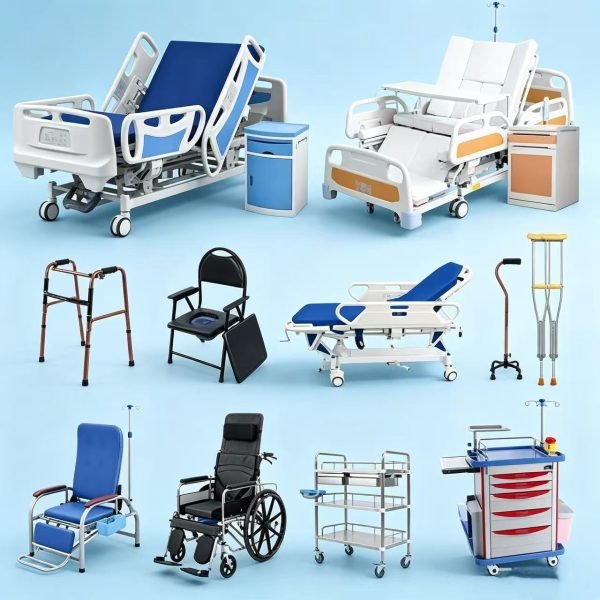 Hospital nursing bed, wheelchair and rehabilitation mobility aid medical equipment for elderly care